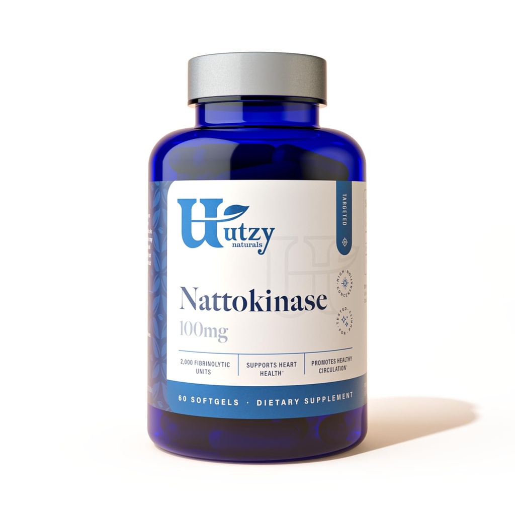 Utzy Naturals Nattokinase | 2000 FU per porzione da giapponese Natto | per supporto cardiovascolare e circolatorio | 60 Softgels