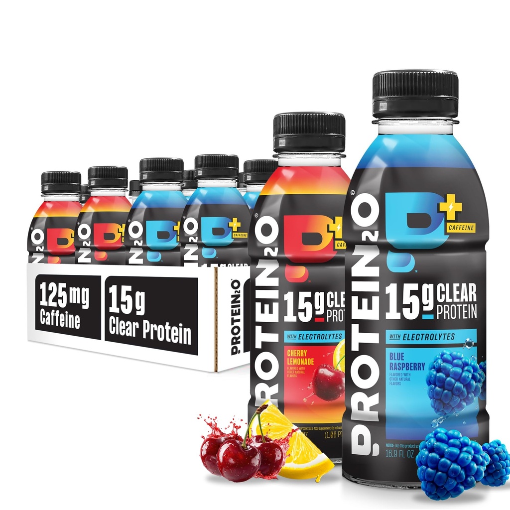 Protein2o 15g Whey Protein Isolate Hydration Drink Plus Energy & Focus, 350mg di Electrolytes, Vitamine B5 & B6, Sugar Free, Energy Variety Pack, 16.9 oz Bottiglia (Pacchetto di 12)