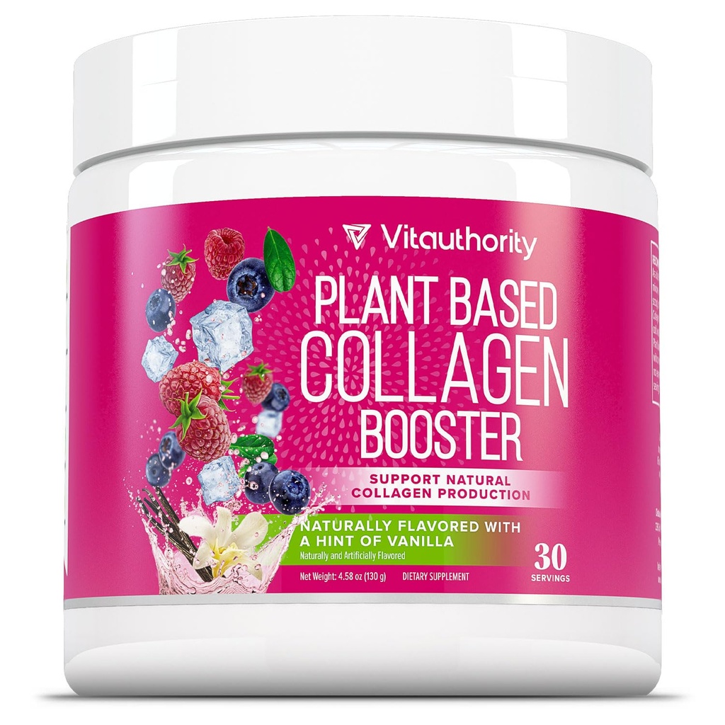 Vitauthority Vegan Collagen Polvere per le donne - Integratore di collagene vegetale per le donne con Proprietario Vegan Hair Skin and Nails Vitamins - Polvere di collagene vegetariana con acido ialuronico