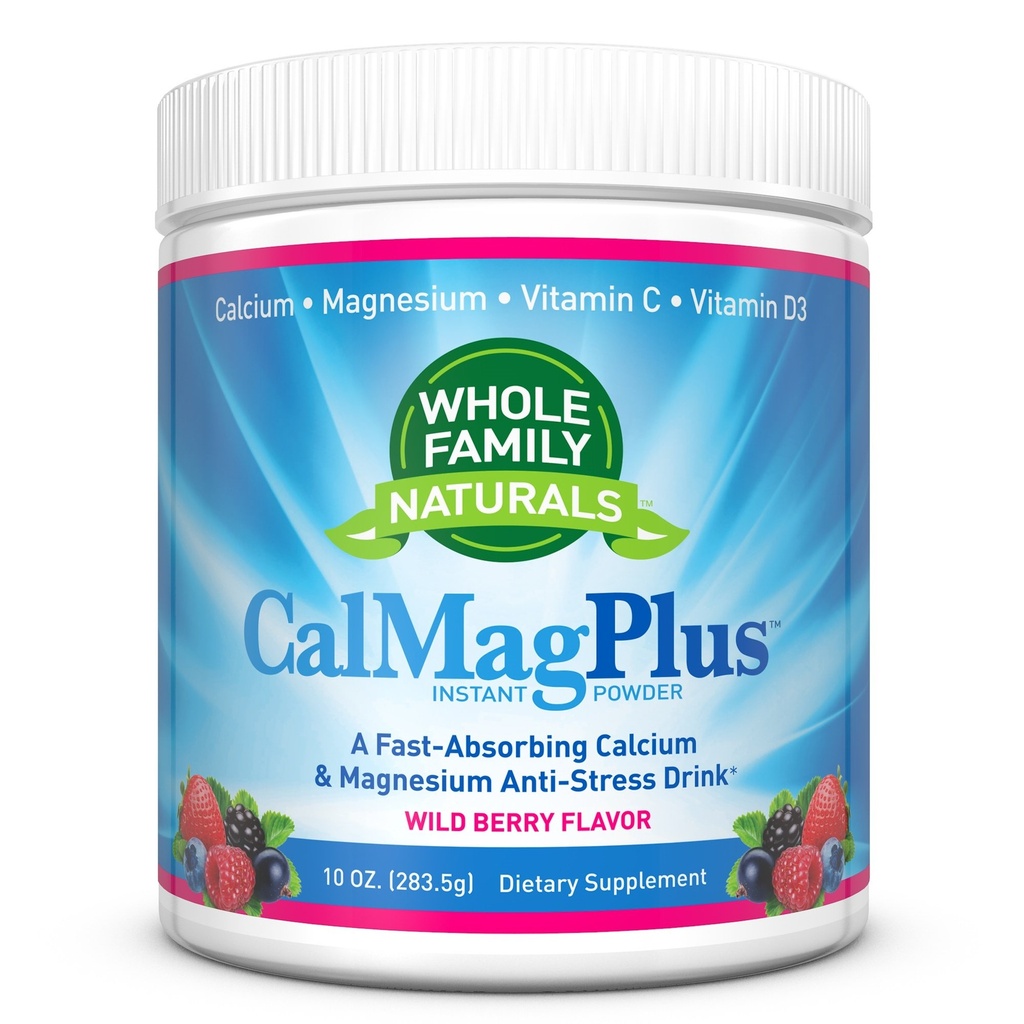Calcium Magnesium Powder Supplement - CalMag Plus con vitamina C & D3 - Gluten Free, Non OGM, Wild Berry Flavor - Natural Calm & Stress Relief Cal Mag Drink - Natural Calm Calcium & Magnesium Powder