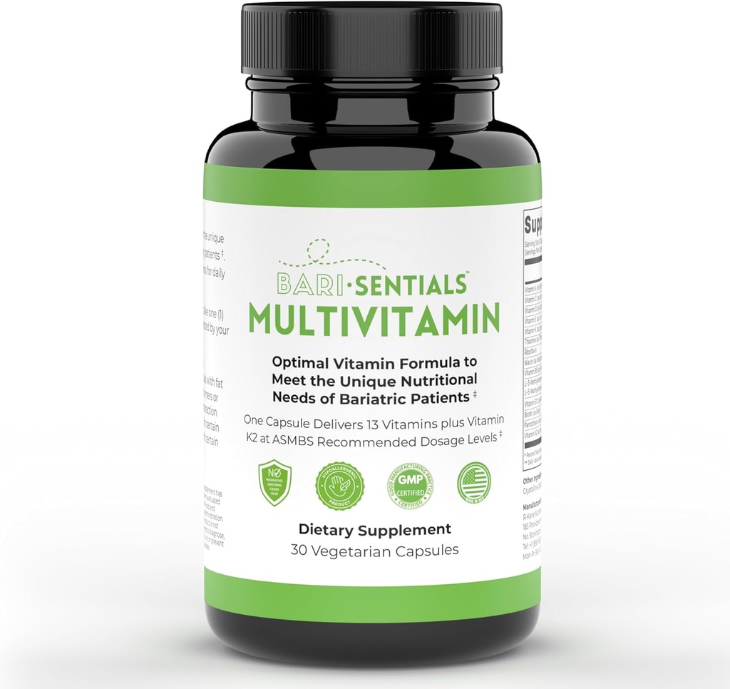 R-Kane Barisentials Bariatric Multivitamins Supplement- Post Bariatric Support for Gastric Bypass, Manica Gastroectomia, DS- Essential Daily Nutrition- 30 Capsule Vegetariani