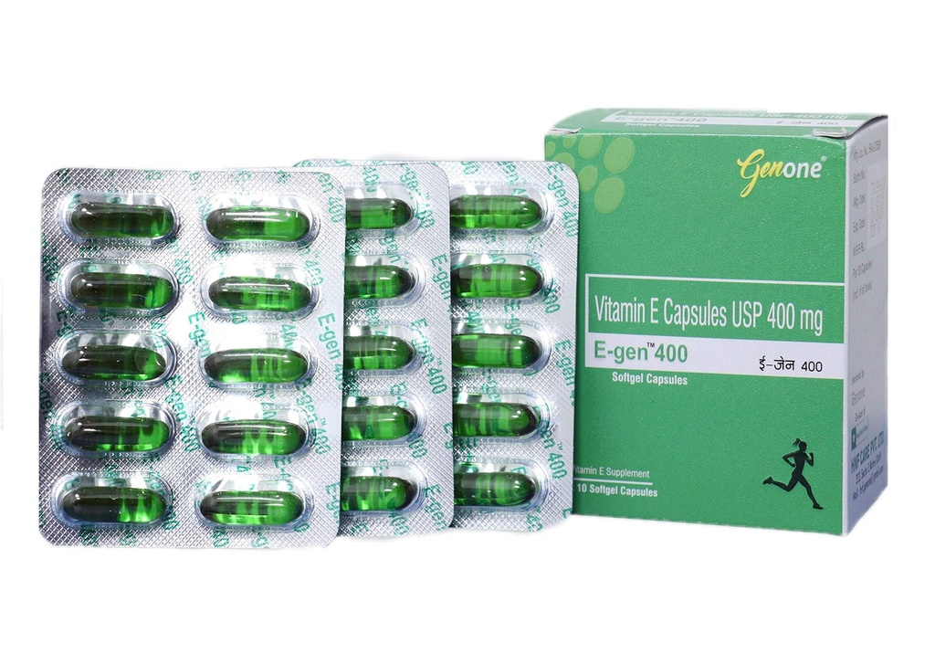 genone E-Gen 400 Vitamina E capsula per viso brillante, pelle e nutrizione dei capelli (30 capsule)