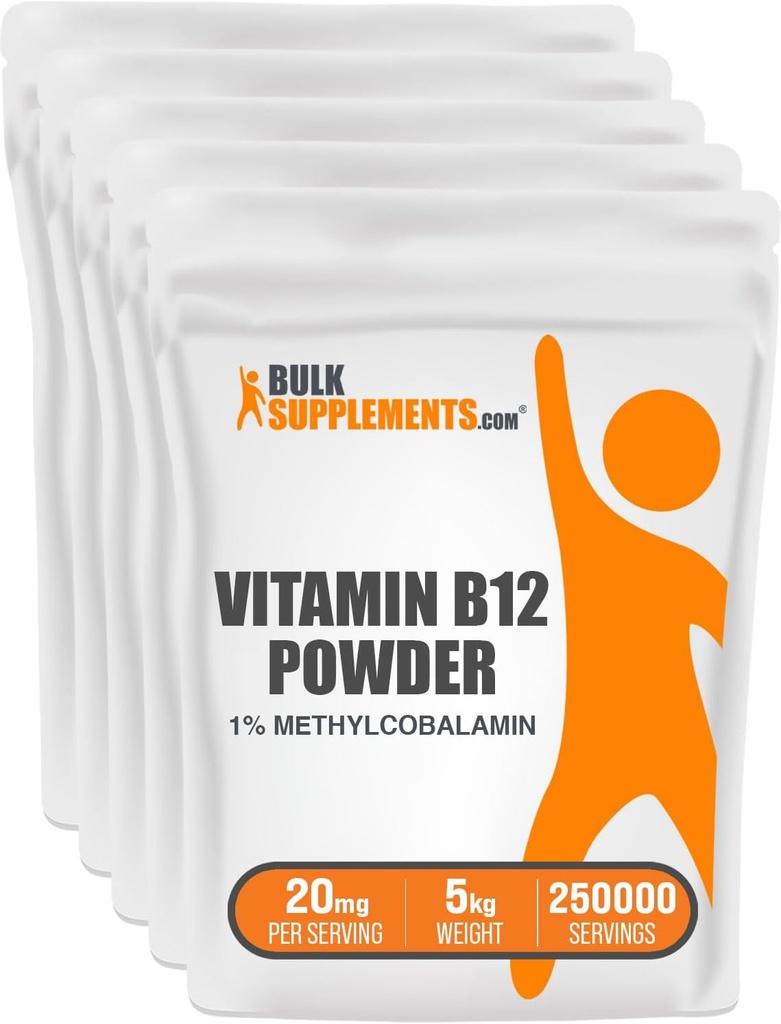 BulkSupplements.com Vitamina B12 Methylcobalamin Powder - 1% B12 Methylcobalamin, Essential B Vitamin - B12 Supplement, Gluten Free, 20mg per Serving, 5kg (11 lbs) (Pack of 1)