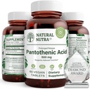 Acido pantotenico naturale di rilascio di Nutra 500 mg, supplemento di vitamina B5 aiuta a rompere grasso e carboidrati, metabolismo ed energia, migliorare la salute del muscolo, 60 compresse vegetariane (3 pacchetto)