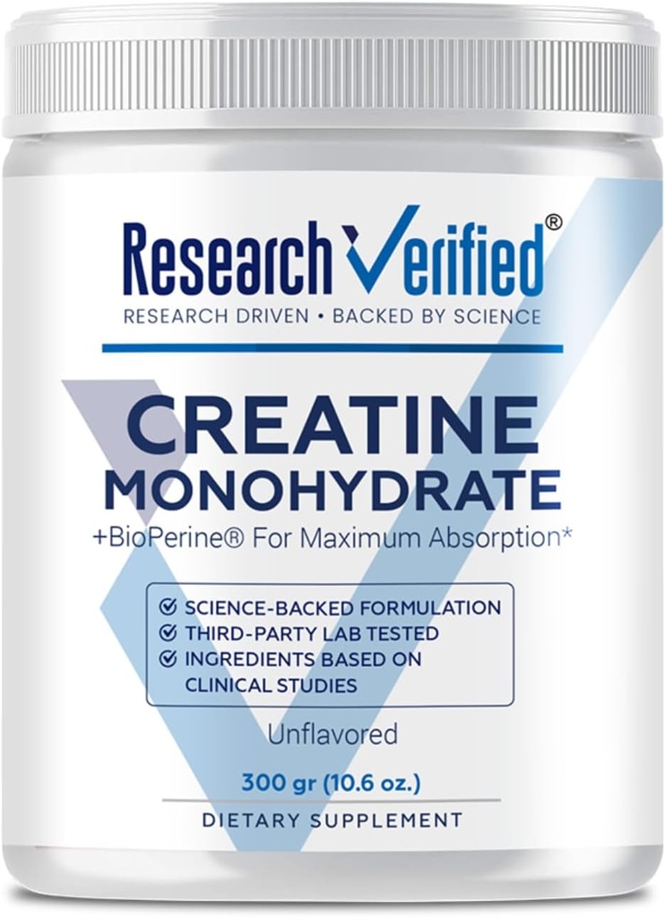 Ricerca Verificata Creatina Monoidrato - Supporta la crescita ottimale del muscolo, Migliorare le prestazioni - 5000mg Creatina Monoidrato - BioPerine - 60 Serve - Unflavored - Vegan