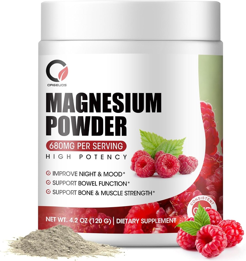 Magnesio Glycinate Powder - 680mg Magnesio Complesso Integratore con Citrato di Magnesio, Ossido & Vitamina A C D E per il Calma, Notte e Supporto Muscolare - Vegan, Non OGM (60 Serve, 120 Grammi)