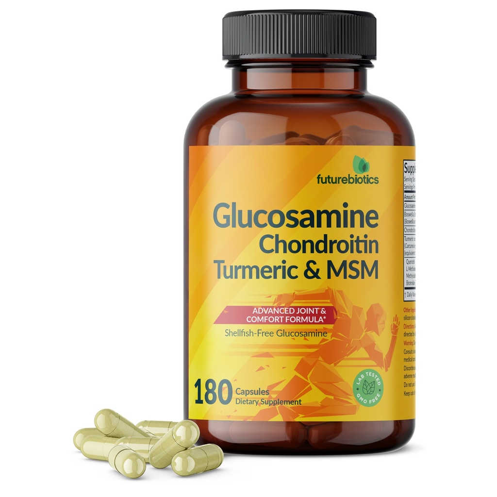 Futurebiotics Glucosamine Chondroitin Turmeric & MSM Advanced Joint Formula, Supporta giunti sani e mobilità - Non-GMO, 180 capsule