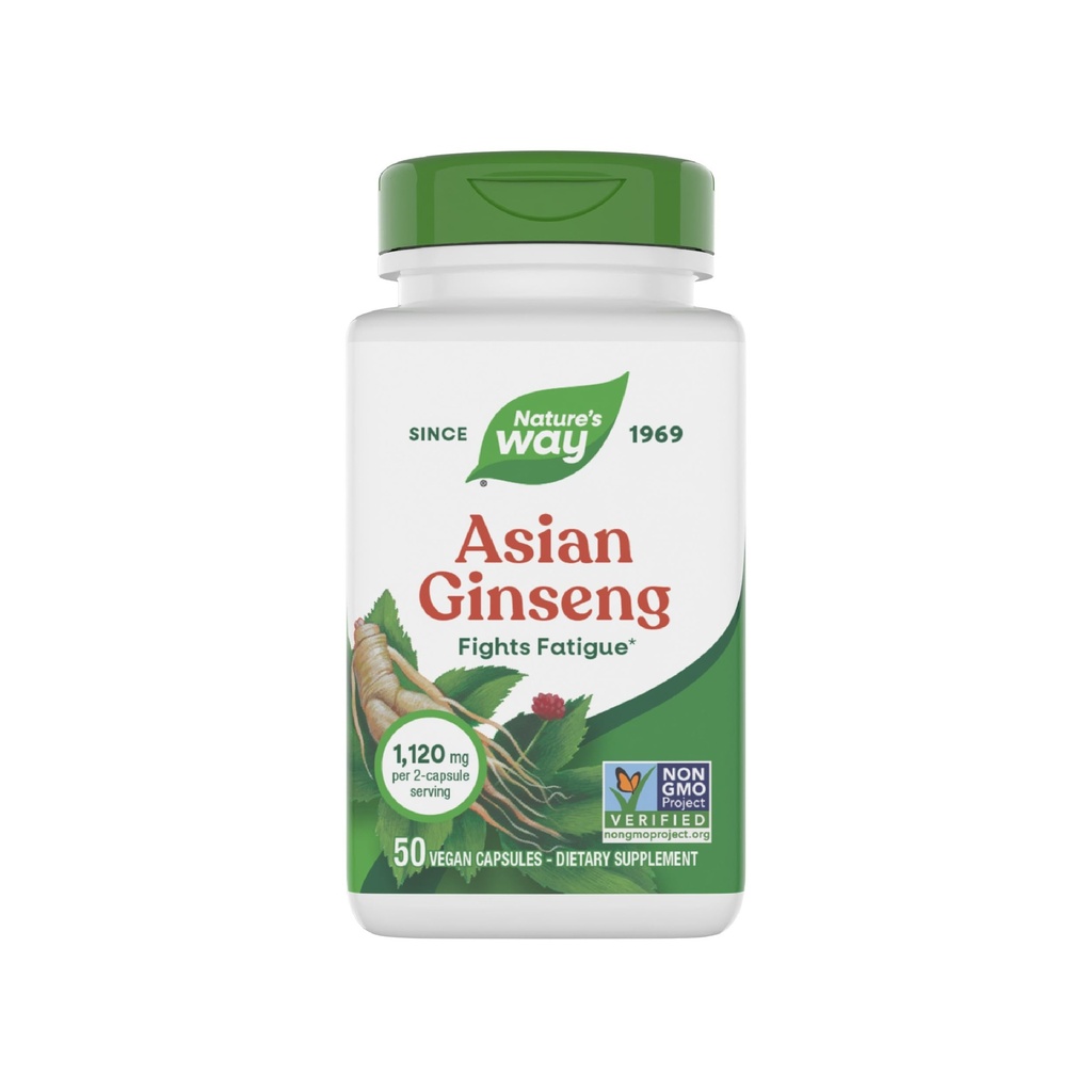 Via della natura Ginseng asiatico, combatte Fatigue*, 1,120mg Per 2 capsule Serving, Progetto non OGM Verificato, Vegan, 50 capsule (Packaging May Vary)