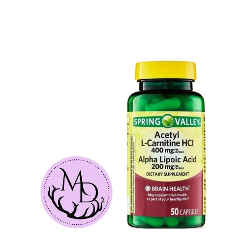 Acetil Generico L-Carnitina HCI 400 mg + Alpha Lipoic Acid 200 mg Capsules Spring Valley, 50 Count + Sticker Dri Store