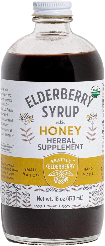 Syrup con miele crudo – Delizioso, senza glutine supplemento di erbe con Potenti benefici immune fatti da solo ingredienti biologici in piccole pipistrelli negli Stati Uniti - 16oz