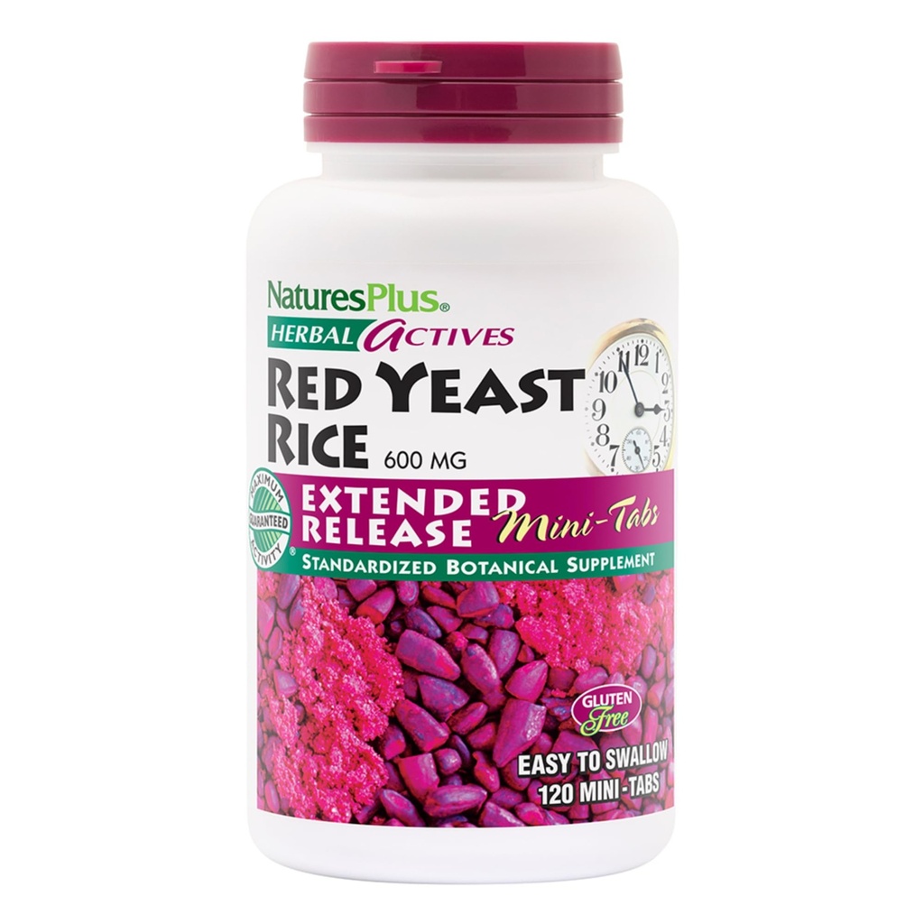 NaturesPlus Herbal Actives Riso di lievito rosso, Extended Release - 600 mg, 120 Mini Tablets - Integratore di erbe - Vegan, Vegetariano, Senza glutine - 60 Serve