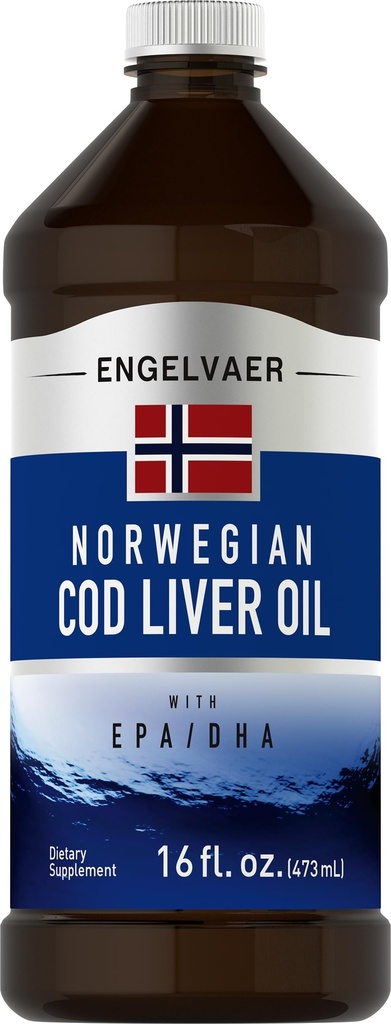 Piping Rock Cod Liver Oil Liquid | 16 fl oz | con EPA DHA | Engelvaer Norwegian | Non-GMO, Gluten Free Supplement