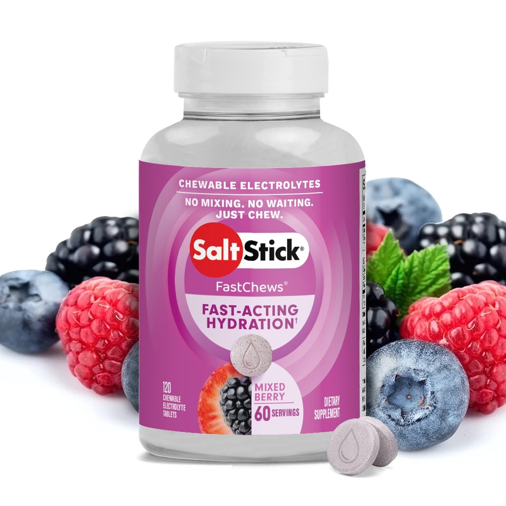 SaltStick Electrolyte FastChews - 120 elettroliti masticabili di bacche miste - Compresse di sale per l'esecuzione e l'idratazione, chews elettroliti - 120 conte