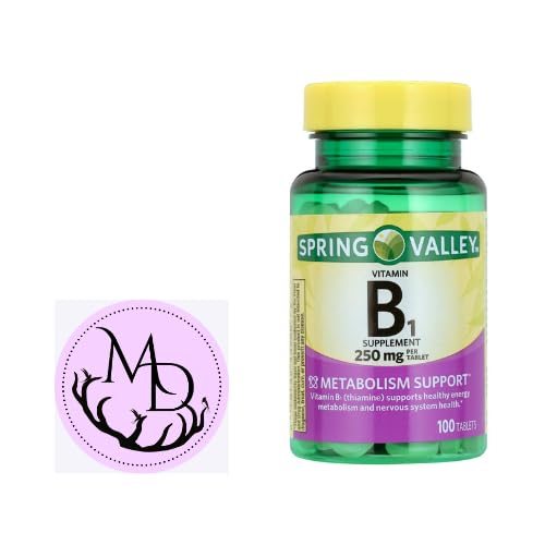 Spring Valley Vitamin B1 compresse Supplemento alimentare, 250 mg, 100 conte + Dri Store Sticker.