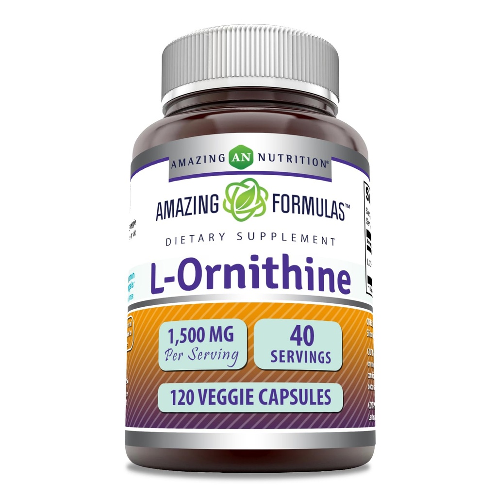 Incredibile Formulas L-Ornithine 1500 Mg per servire capsule vegetali Supplemento | Non-GMO | Gluten Free | Made in USA (120 Count)