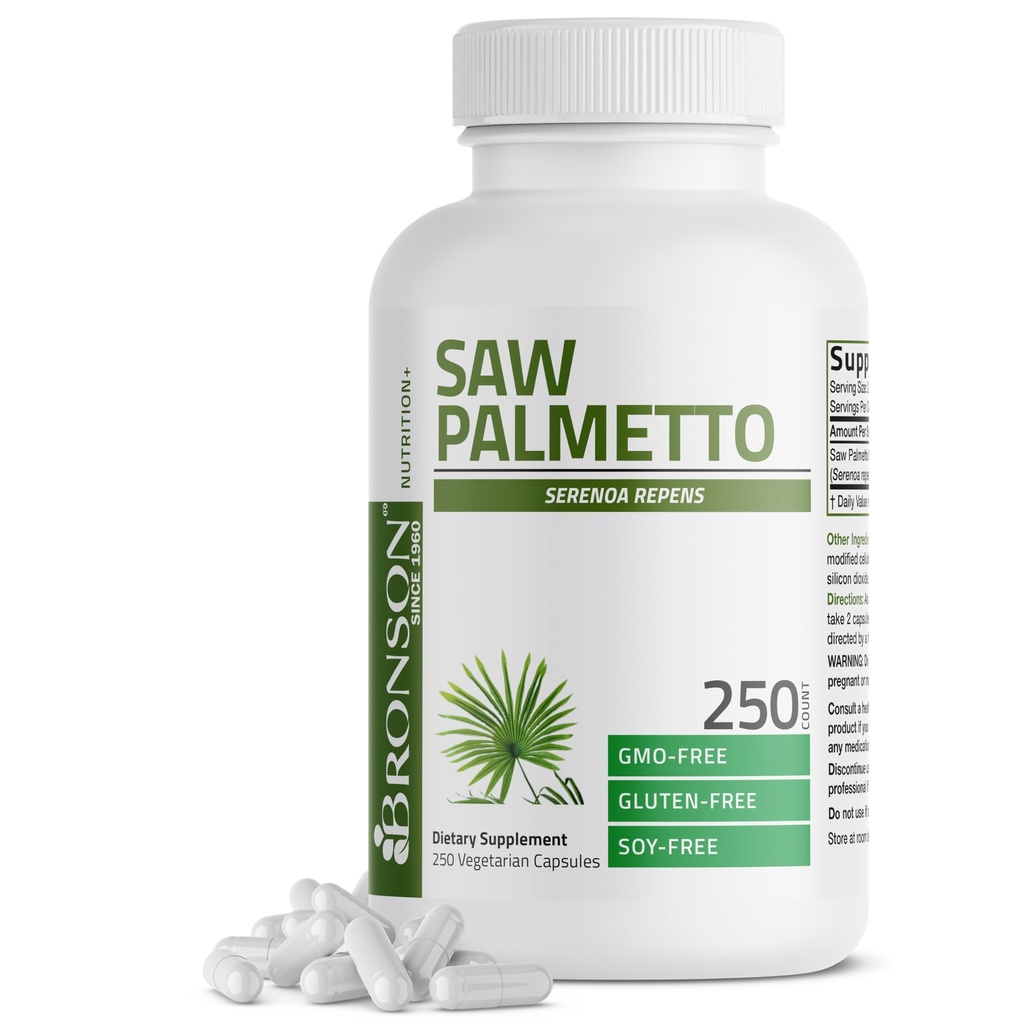 Bronson Saw Palmetto Extra Forza Supporta la funzione sana della prostata e il supporto sanitario urinario - Non OGM, 250 capsule vegetariane