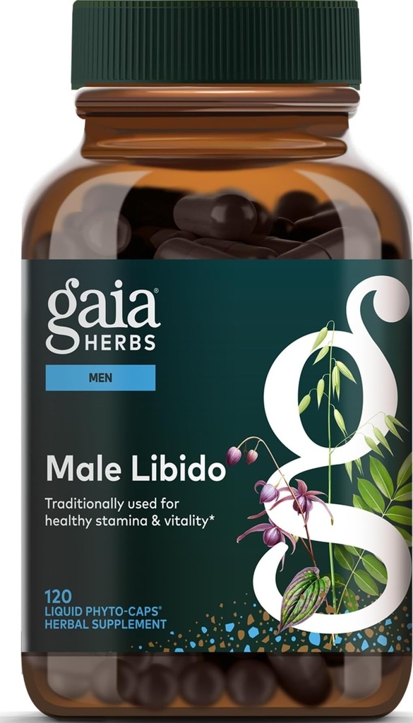 Gaia Herbs Maschio Libido - Integratore di erbe con Saw Palmetto, Arrapato Goat Weed, Maca & Oats - Supporta Stamina, Vitality & Hormone Balance per gli uomini - 120 Vegan Liquid Phyto-Capsules (30-Day Supply)
