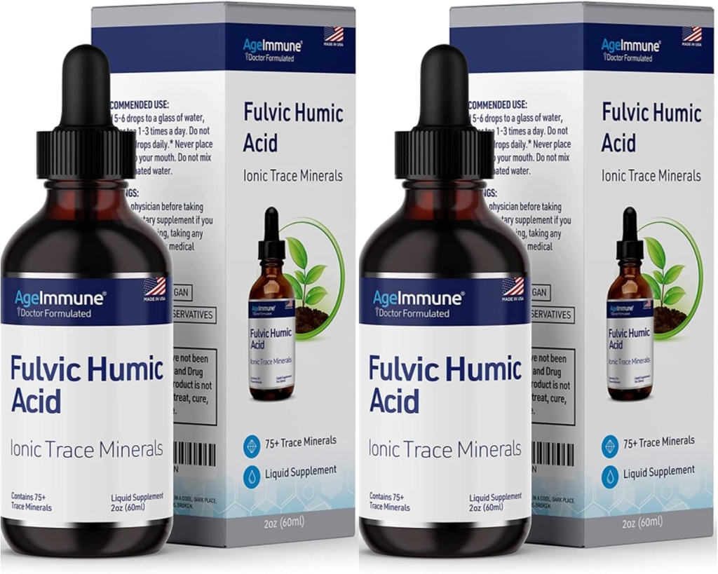 Supplemento liquido acido Humico Fulvic. Gocce minerali deridete, oltre 75 minerali di vassoio per l'energia Boost. fino a 8 mesi di alimentazione. Concentrazione 250%. 2oz Ogni. 2 bottiglie.