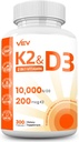 VEV Vitamina D3 K2 – Capsule facili da swallow, 300 capsule (Packaging May Vary)