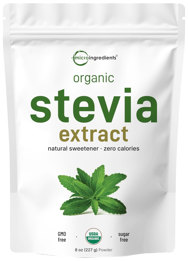Polvere di Stevia organica pura, 8 once, 1418 Serving, High Grade Stevia Green Leaf Extract Reb-A, Aftertaste Bitter ridotto, 0 Calorie, Dolore naturale, alternativa allo zucchero, Keto Friendly