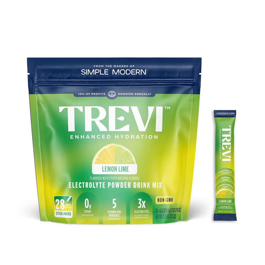 TREVITM Sugar Free Electrolytes - Bere Mix Hydration Powder Packets - 28 Count - Lime di limone