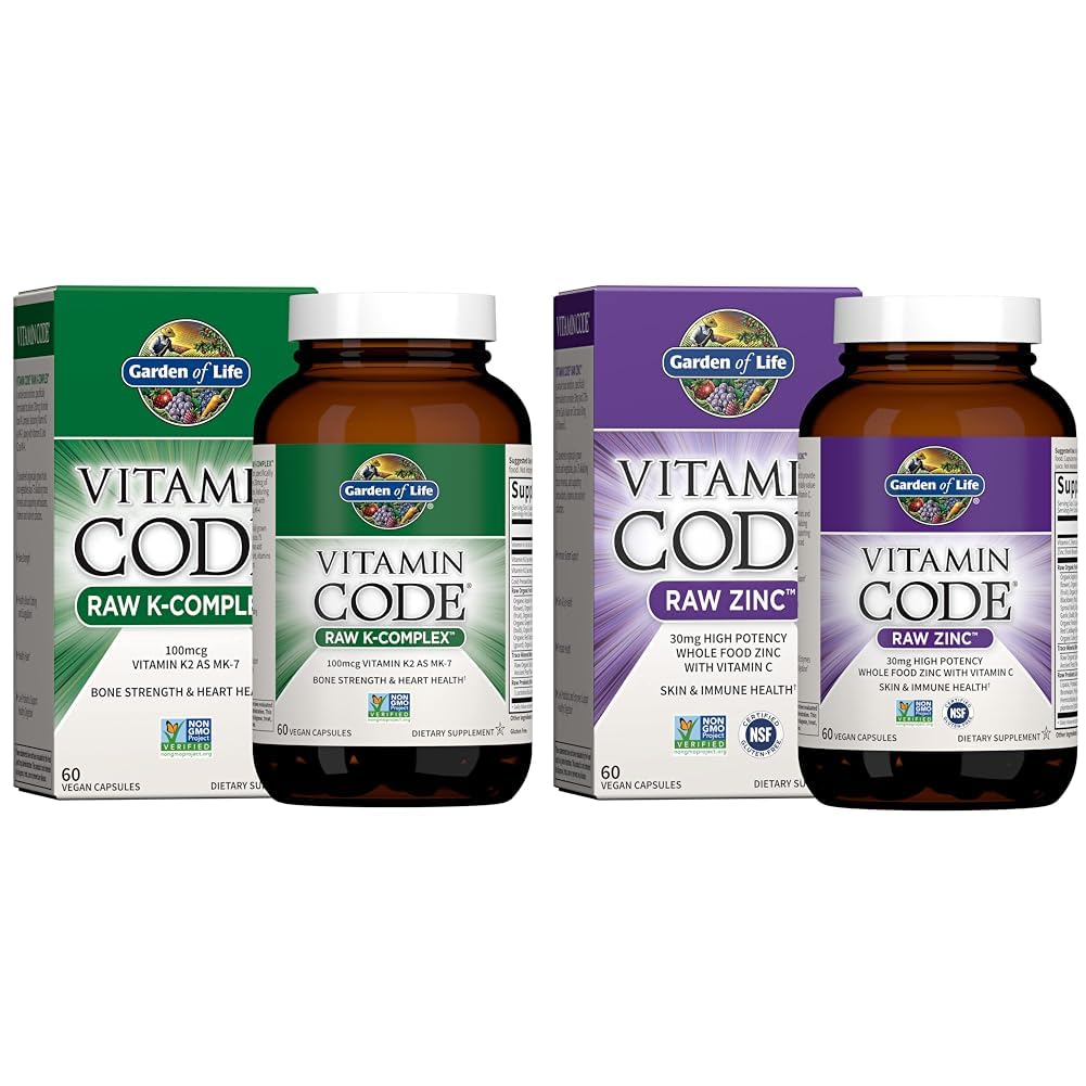 Giardino della vita Vitamina K2, K1, Zinco & Vitamina C - Vegan Vitamin Complex per Bone, Cuore, Supporto immunitario & Digestione sana - Alimentazione 60 giorni