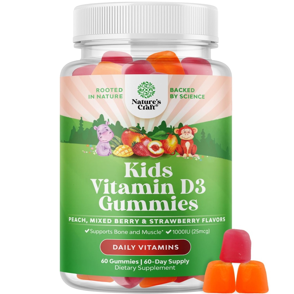 Gummie di vitamina D masticabile per i bambini - Delicious Kids Vitamina D 1000 IU Per servire le vitamine della pancia per e i bambini Supporto immunitario Plus denti del muscolo e salute del chiodo - Gelatin Free Fruit Flavors