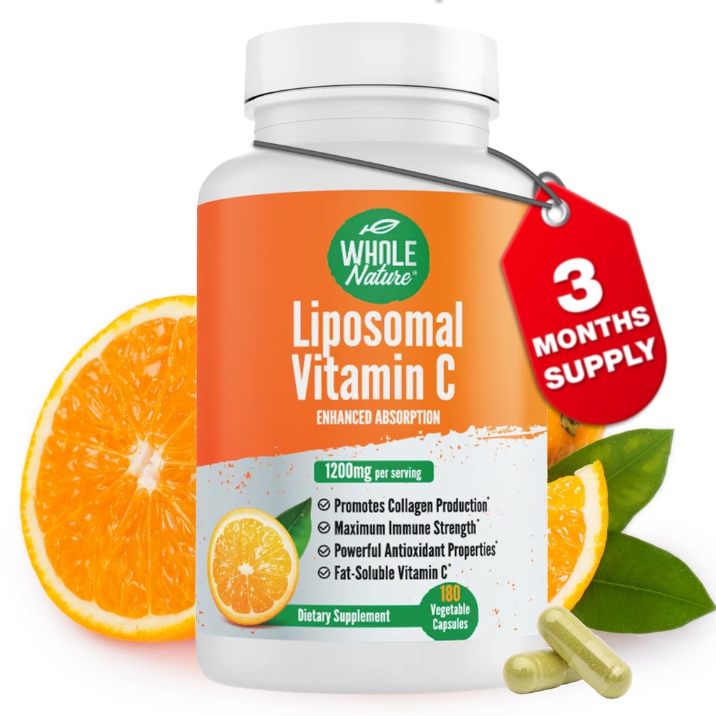 Pillole di supplemento di vitamina C di liposomiale 1200 mg - ad alto assorbimento 180 capsule vegane Fat Soluble VIT C, il sistema immunitario di massima resistenza e il Booster di collagene, la lecitina di girasole