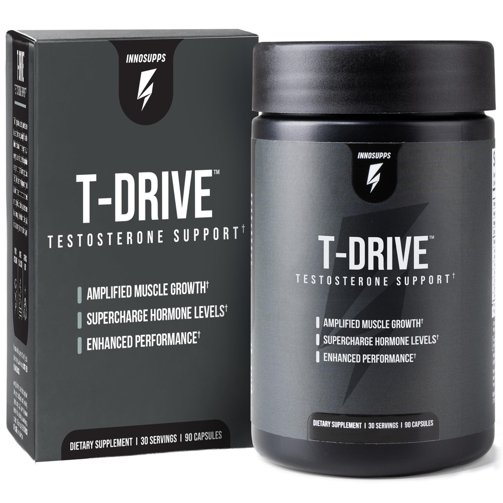 InnoSupps: T-Drive | Testosterone Booster | Amplify Muscle Growth | KSM-66 Ashwagandha, Boron, Fenugreek | 90 capsule