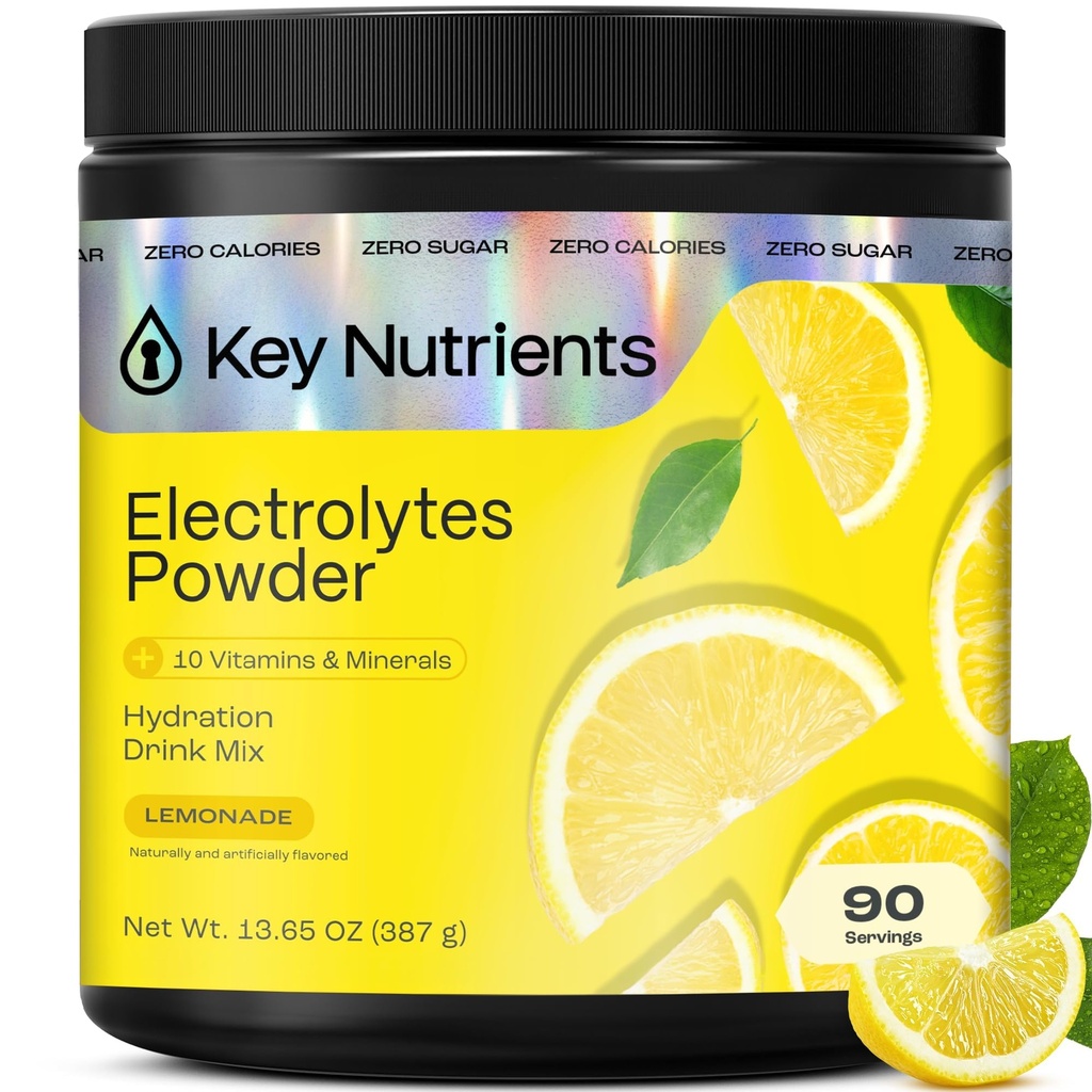 KEY NUTRIENTs Multivitamin Electrolytes Polvere senza zucchero - rinfrescante Limonata Polvere elettrolita - Sodio & Energy Supplement - Polvere di idratazione - No Calorie - 90 Serve - Made in USA