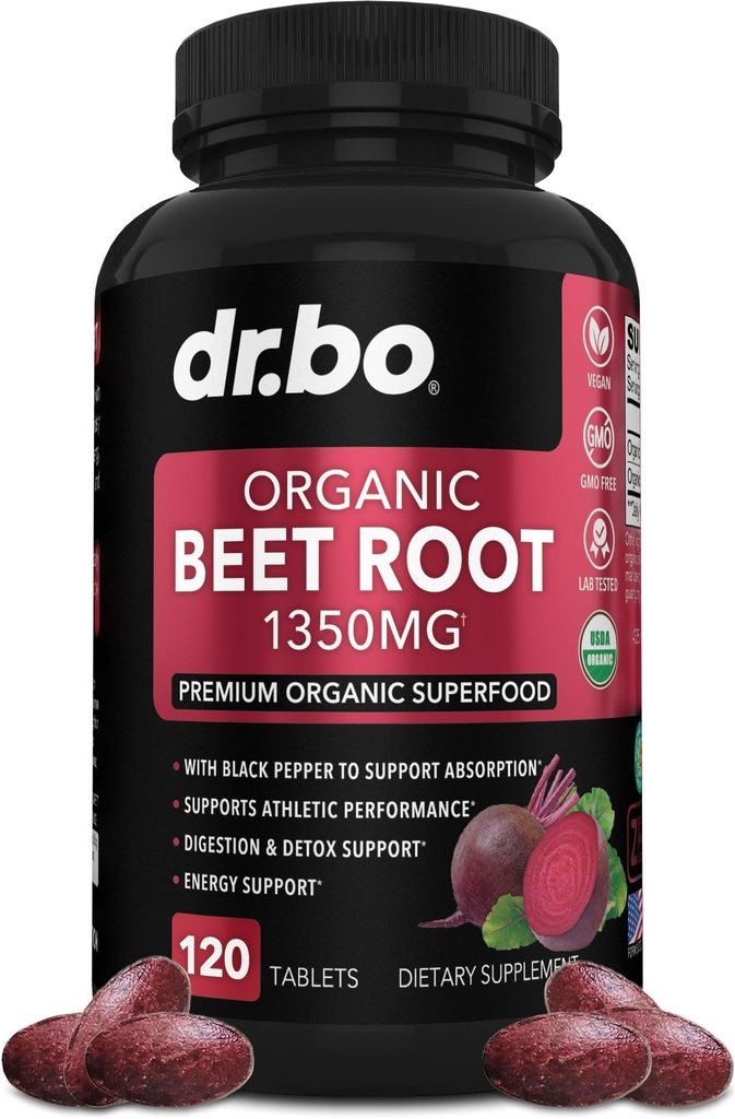 Integratori di capsule di radice di barbabietola biologica - 1350mg Pillole di estratto di polvere di barbabietola, Supplemento di polvere di radice di barbabietola organica, Super Nitric Oxide Beets High Circulation Total Vitamins Support - 120 Beets Tablet