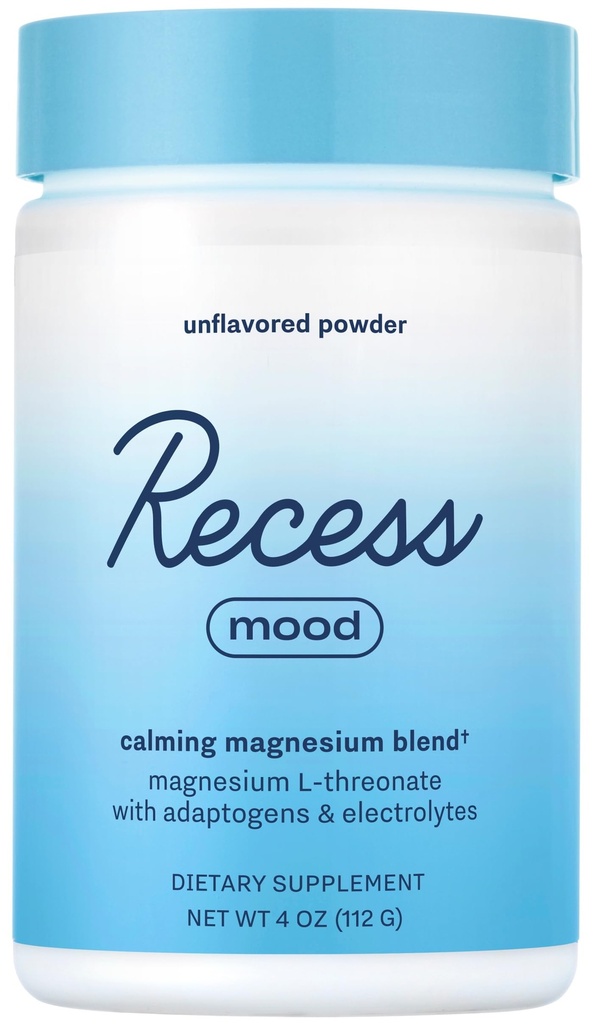 Recess Mood Powder, Calmante Magnesio L-Threonate Blend con fiore della passione, L-teanina, Elettroliti, Magnesio Calm Support Powder Supplement - Unflavored 28 Serving Tub