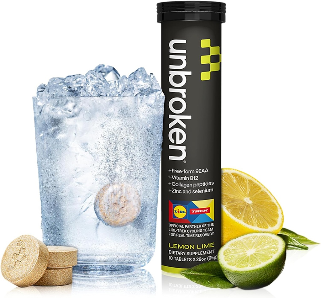 UNBROKEN 9EAA/BCAA Recovery Tablets (60% GRATIS-FORM/40% Di- & Tri-Peptides), Aminoacidi Supplemento per il recupero più veloce e meno sonnolenza muscolare, Post & Pre-allenamento per uomini e donne, 10 Ser., Lime di limone