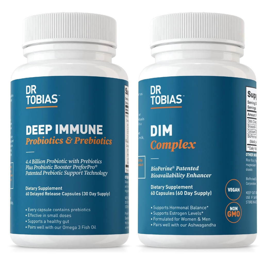 Dr. Tobias Profondo Probiotici e Prebiotici e Complesso DIM, Supporta la salute digestiva, Funzione immunitaria Gut, Equilibrio di ormone per le donne e gli uomini