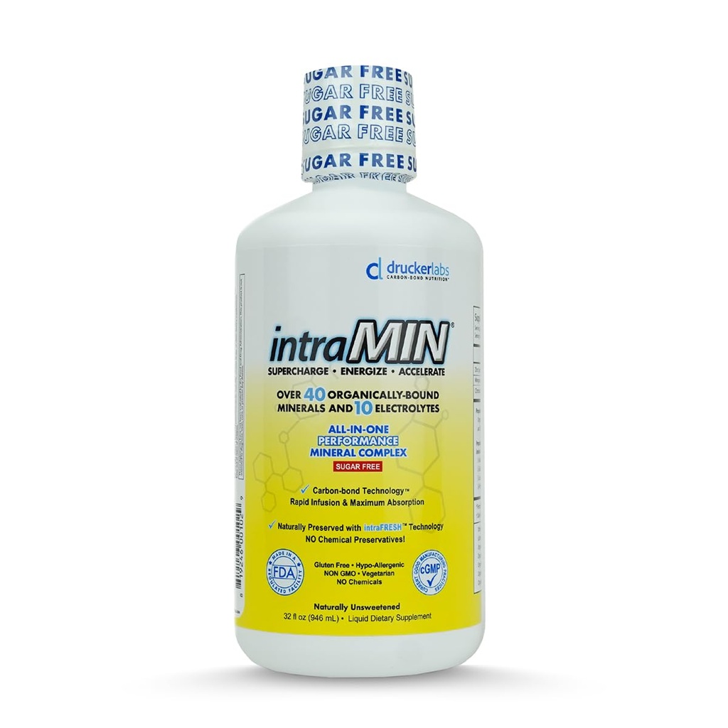 Drucker Labs - Integratore di minerali liquidi organici intraminali per gli uomini, le donne, i bambini, il supporto immunitario e muscolare, non OGM, senza glutine, vegano, elettroliti, senza zucchero (32 oz., senza aroma)
