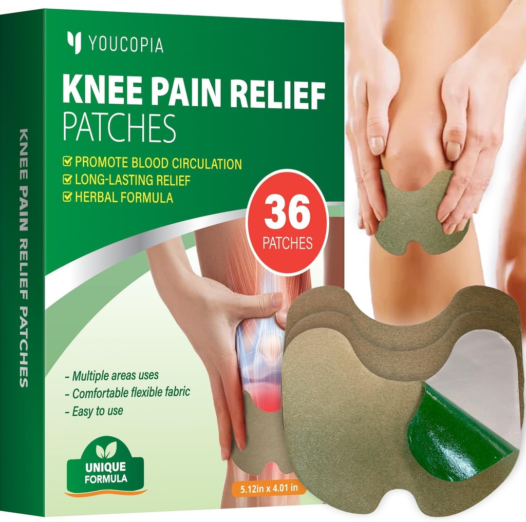 Patch di sollievo del dolore del ginocchio di YOUCOPIA: 36 Contare il pascolo naturale di sollievo di erbe per il muscolo di lunga durata e il sollievo congiunto - Mugwort Arthritis Heat Patches Kit