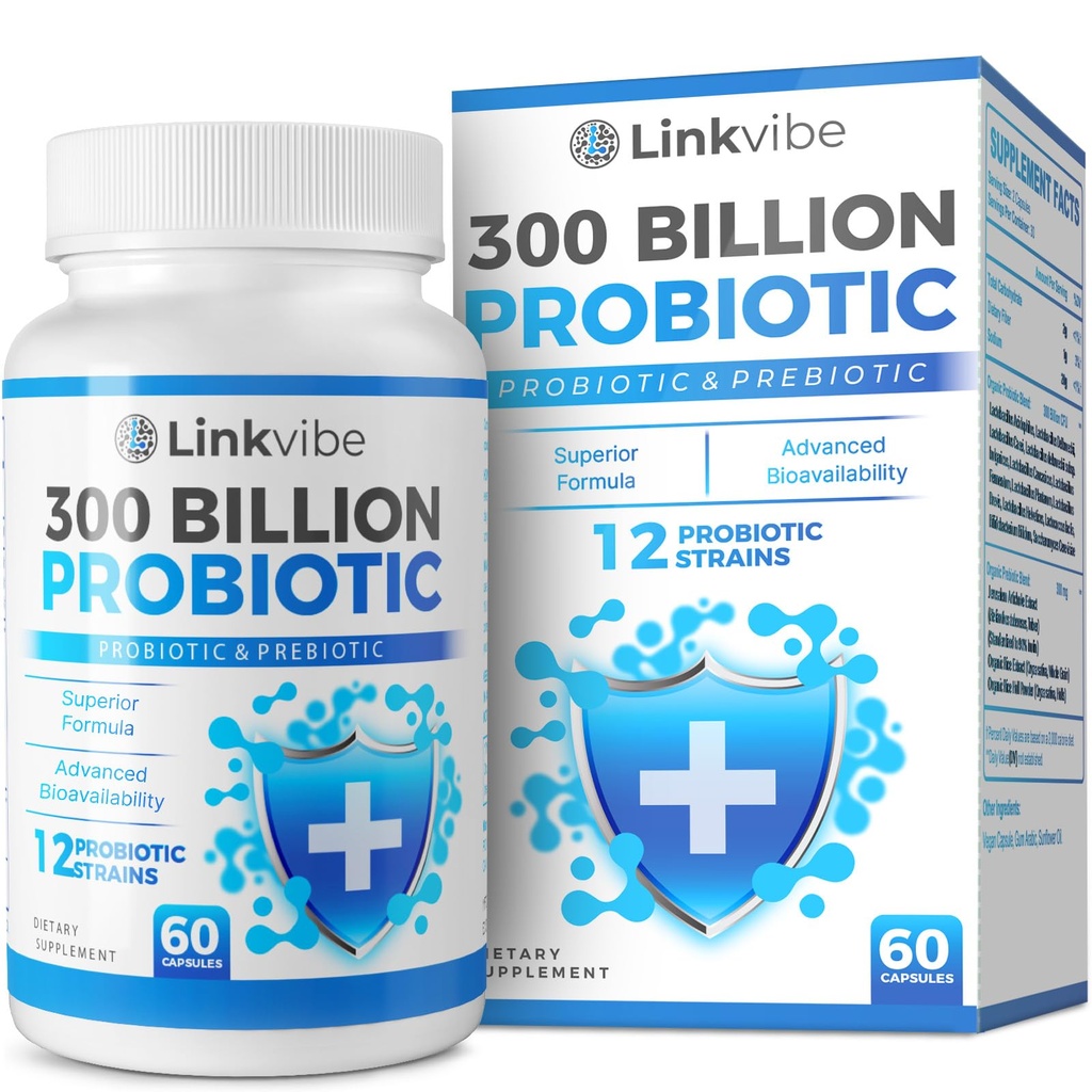 Probiotico 300 miliardi di CFU - 12 Strains con Prebiotici Organici per Digestivo & Gut, Immune, Bloating Health - Probiotici per Donne e Uomini - Daiificio Giornaliero Libero, Scaffale Stabile - 60 conti