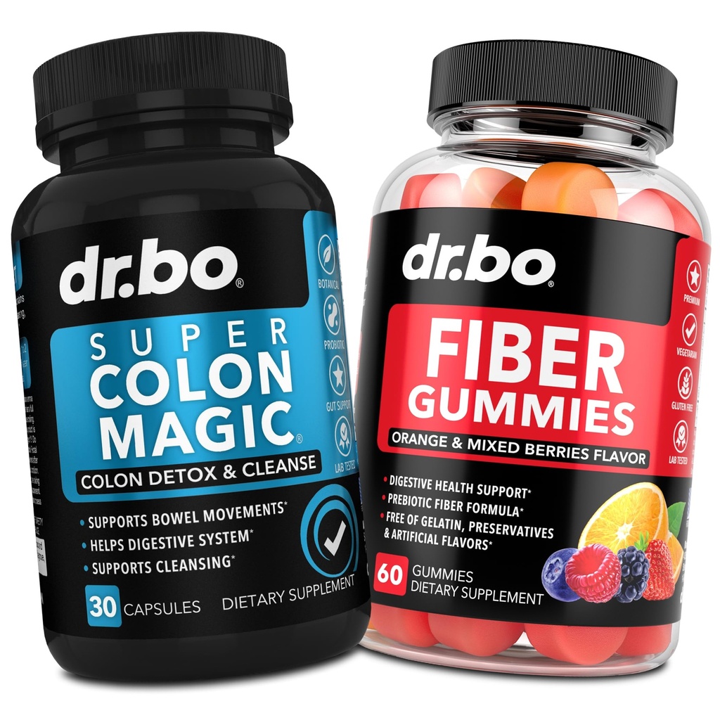 DR. BO Fiber Gummies & Colon Cleanse Supplements - Tasty Gummy Prebiotic Fiber Supplement - Super Colon Magic Bowel Movimento Supporto per Gut & Stomach Cleansing
