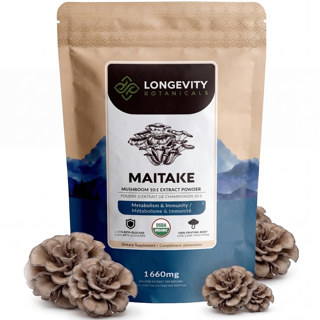 Organic Maitake Mushroom Powder Supplement 100g | Pure Fruiting Body 10:1 Estratto ad alta resistenza | 30% Beta-D Glucans | 16,600mg Raw Equivalent Per Serving | Immune, Metabolic & Wellness Support