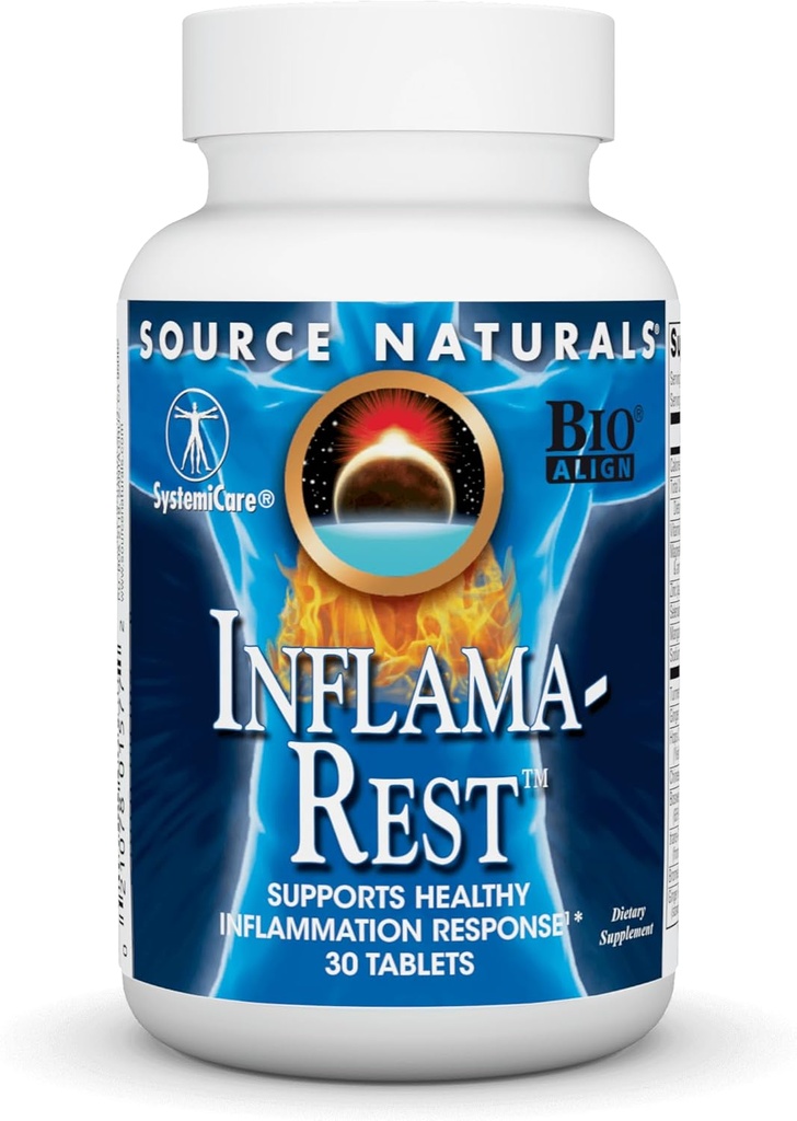 Fonte Naturals Inflama-Rest - Miscela di erbe e minerali con Turmeric, Boswellia, Ginger, Quercetin - Massimo Stress Relief & Relax - 30 compresse