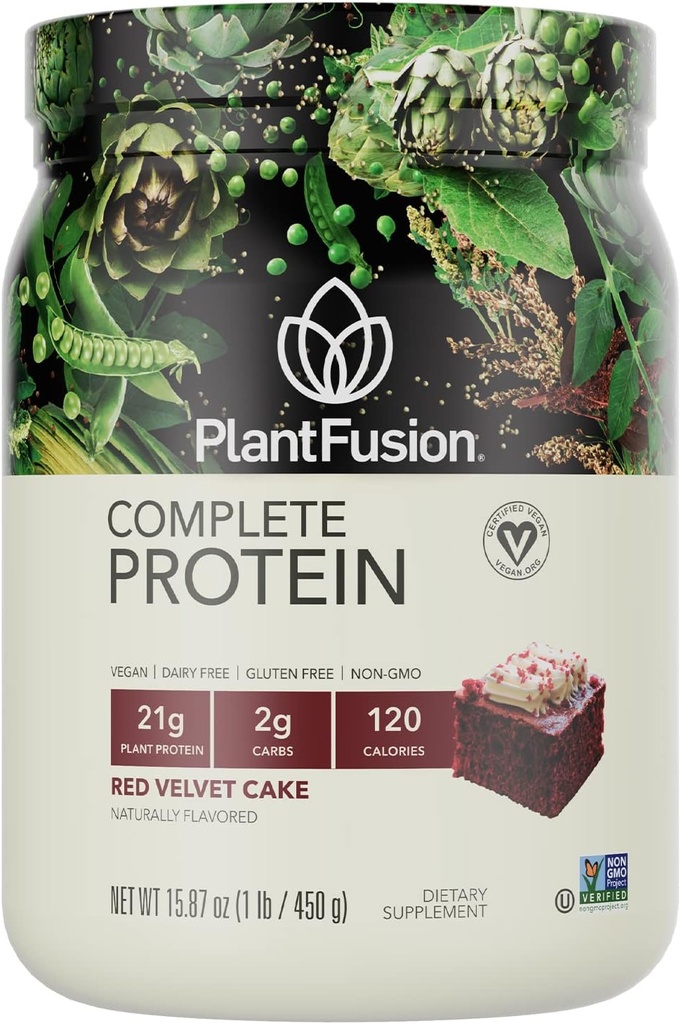 PlantFusion Polvere proteica vegana completa - Polvere proteica basata sulle piante con BCAA, enzimi digestivi e proteine di Pea - Keto, senza glutine, senza soia, senza dadi, senza zucchero, non OGM - Velluto rosso 1 lb