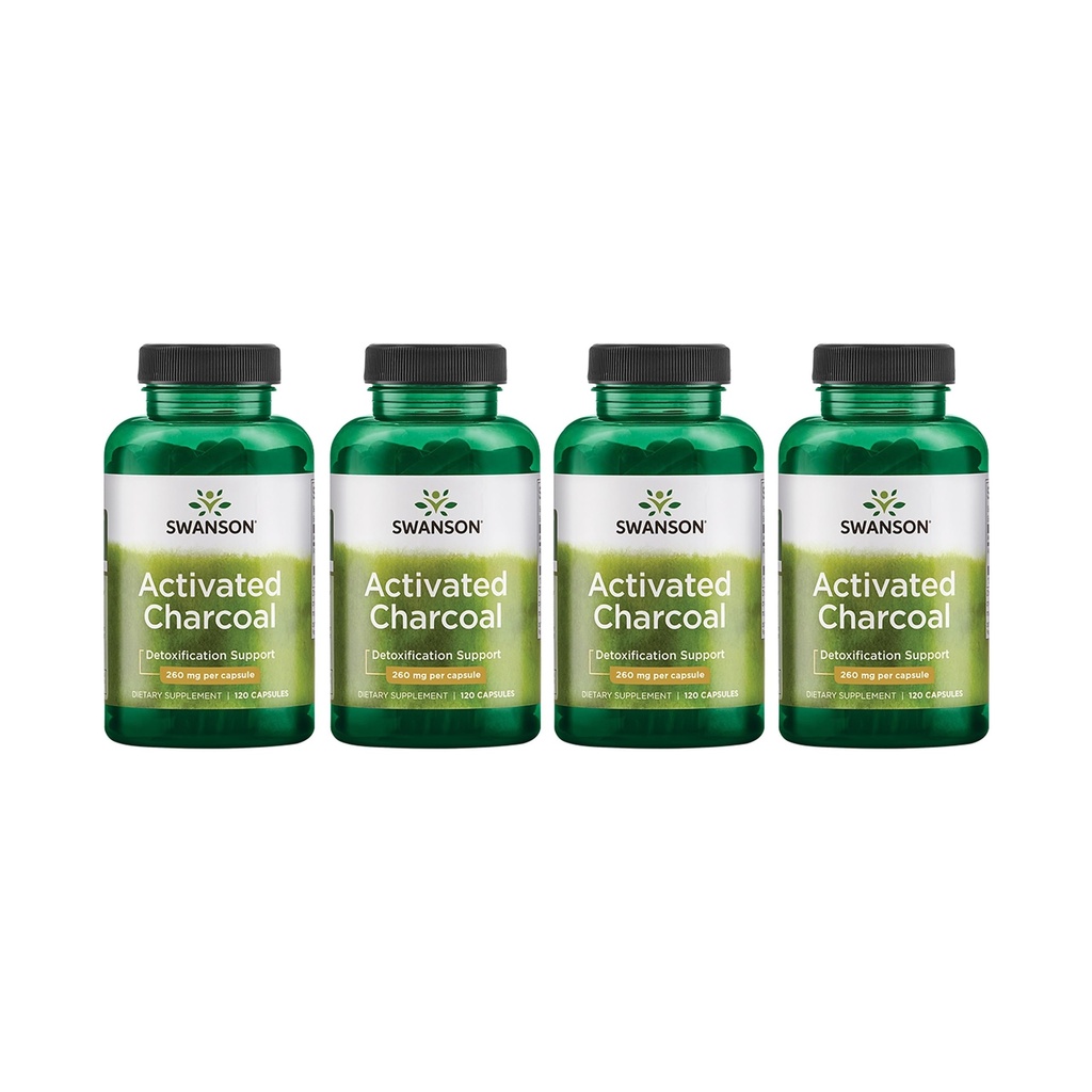 Swanson attivato Carbone - Integratore Naturale Sostenente Assorbimento Sano - Aiuta w/Bloating & Mantenere Regolarità Bowel - (120 Capsule, 520mg per Serving) 4 Pack