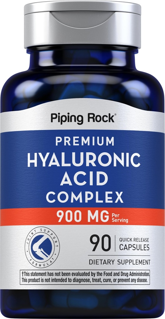 Piping Rock Hyaluronic Acid Capsule | 900mg | 90 pillole | Supplemento con MSM e Collagen | Premium Complex per donne e uomini | Non OGM, Gluten Free