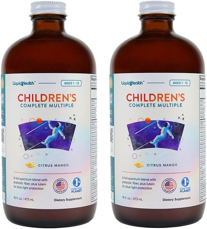 LIQUIDHEALTH Children's Complete Liquid Multivitamin for Kids, Toddlers - Vitamine essenziali, Nutrienti e minerali, Supporto immunitario, Salute Gut - Made in the USA, Vegan, Non OGM, Senza zucchero (2 Pack)