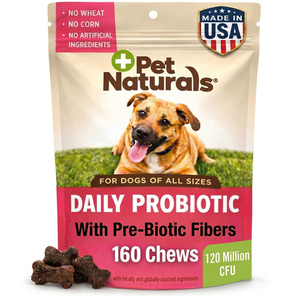 Probiotici giornalieri per cani, gusto di coperta, 160 Chews - 120M CFU Pre e Probiotici per cani salute digestiva, salute del fegato, supporto immunitario, diarrea, allergie e prurito