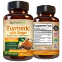 Turmerico con Ginger Root Joint Support Supplemento | Curcuminoidi curmerici Supplemento 95% Curcuminoidi | Contiene curcuma e zenzero organici con estratto di pepe nero per l'assorbimento massimo