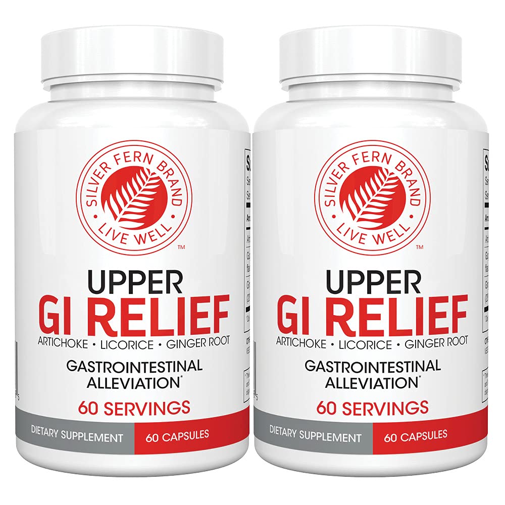 Silver Fern GI Relief - Natural Herbal Supplement - Tutto naturale con Estratto di foglie di carciofo, estratto di radice di zenzero, e GutGuard liquirizia Flavonoidi (2 bottiglie - 120 capsule - 60 giorni di alimentazione)