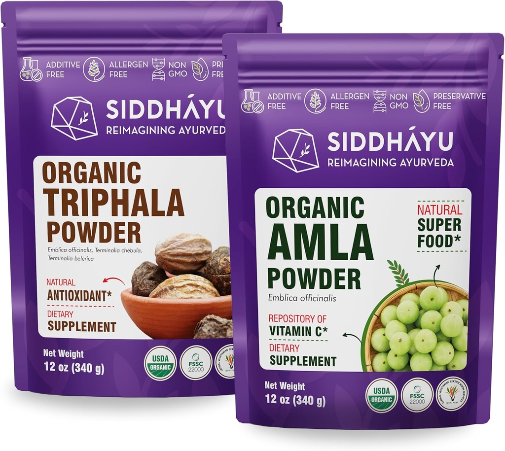 Polvere di triphala organica di Siddhayu - 12 oz & polvere di supplemento di erbe di Amla organico - 12 oz