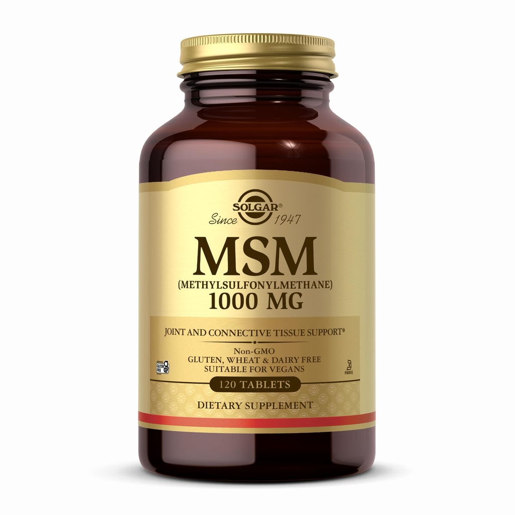 Solgar MSM 1000 mg - 120 compresse - Supporta giunti & Tissue connettivo - Non OGM, Vegan, Gluten Free, Dairy Free, Kosher - 120 Serve